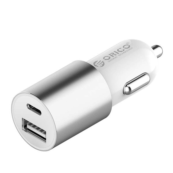 Orico Autoladegerät mit USB-C- und USB-A-Anschlüssen - Aluminium - 12V / 24V - 5V-3.1A - Silber
