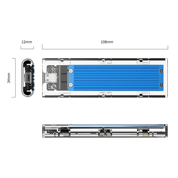 Dual protocol NVMe M.2 SSD / M.2 SSD enclosure 10Gbps - Blue