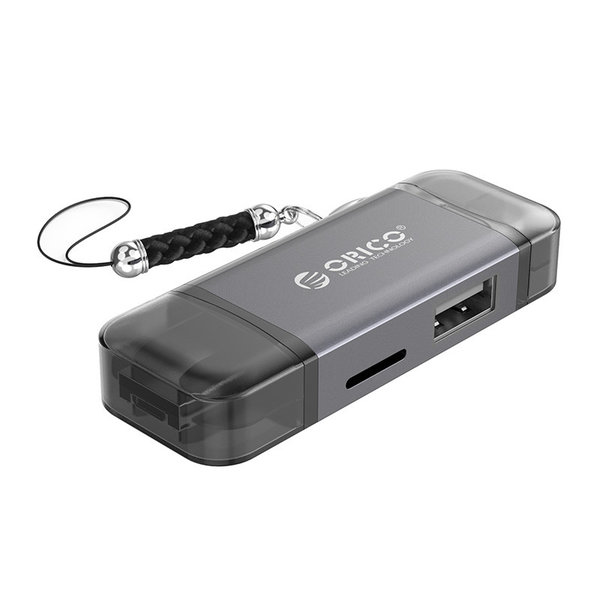 6-in-1 card reader - USB 3.0 - USB-C / Micro-USB / USB - Gray