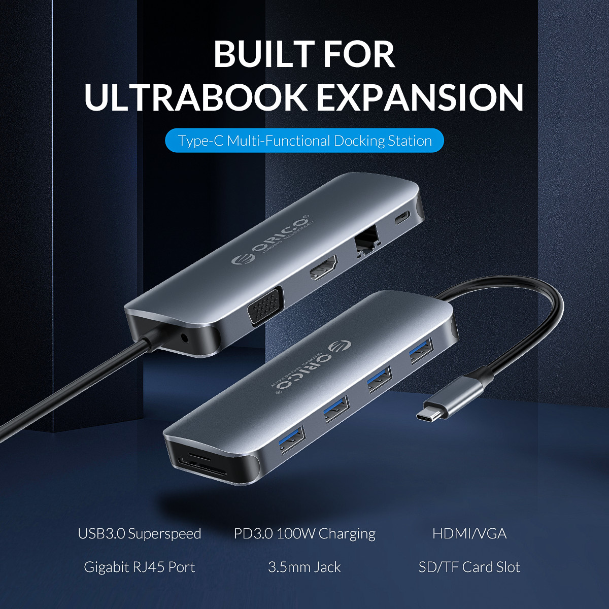 Type C Hub to HMDI Ports, USB, VGA