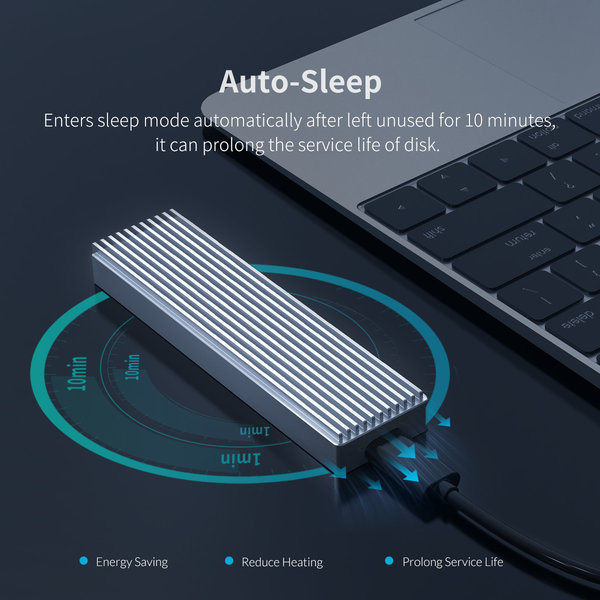 NVME M.2 SSD enclosure - USB-C 3.1 - 10Gbps - Sky Gray