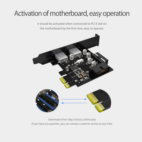 Carte PCIe - 2x USB 3.0 - SuperSpeed 5Gbps - Noir