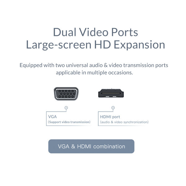 8-in-1-USB-C-Hub aus Aluminium - USB-C, HDMI, USB 3.0, RJ45, SD-Kartenleser, Audio und VGA - Silber