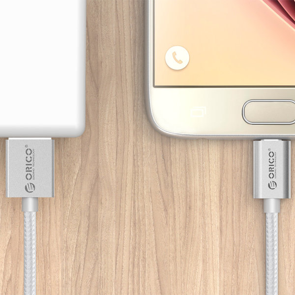 Micro-USB charging and data cable for smartphone and tablet - 3A - silver - 1M