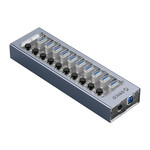 USB 3.0 hub with 10 ports - aluminum and transparent design - BC 1.2 - 48W - gray