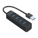 Hub USB 3.0 avec 4 ports USB-A - alimentation USB-C supplémentaire - noir