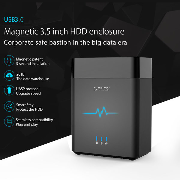 3.5 inch dual bay hard disk enclosure - USB 3.0 - magnetic