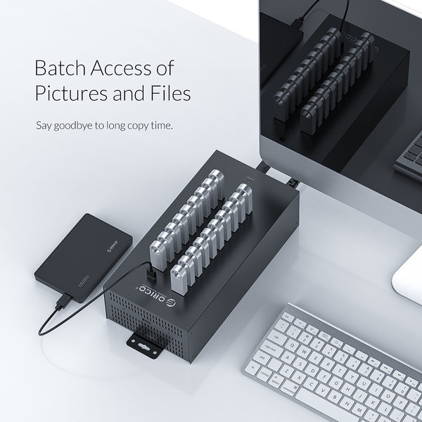 Orico Stahl-Industrie-Hub mit 20 USB-Anschlüssen - 150 W - Laden und Datenübertragung - schwarz