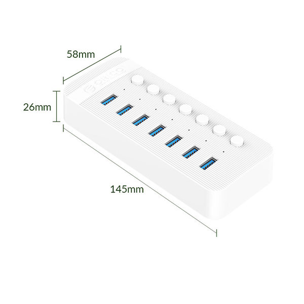 Hub USB 3.0 à 7 ports - BC 1.2 - interrupteurs marche / arrêt - 24W - blanc