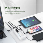 USB 3.0 Hub mit 7 Anschlüssen - BC 1.2 - Ein / Aus-Schalter - 24 W - weiß