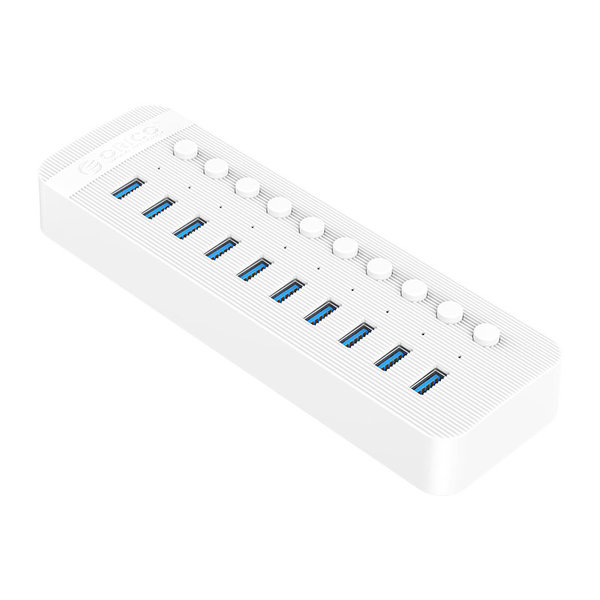 USB 3.0 hub met 10 poorten - BC 1.2 - aan/uit schakelaars - 48W - wit