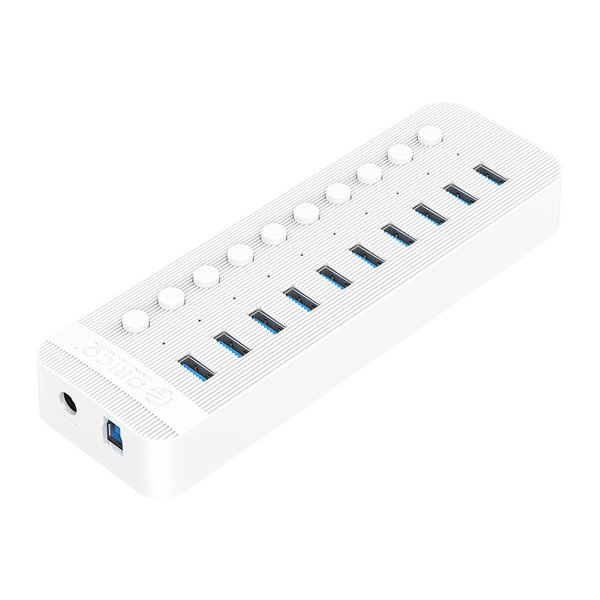 USB 3.0 hub with 10 ports - BC 1.2 - on / off switches - 48W - white