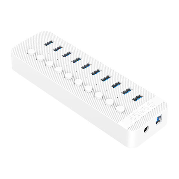 USB 3.0 hub with 10 ports - BC 1.2 - on / off switches - 48W - white