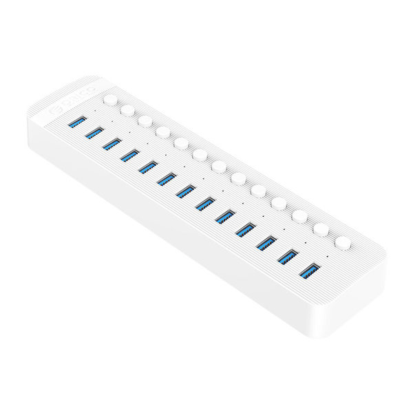 Hub USB 3.0 avec 13 ports - BC 1.2 - interrupteurs marche / arrêt - 60W - blanc