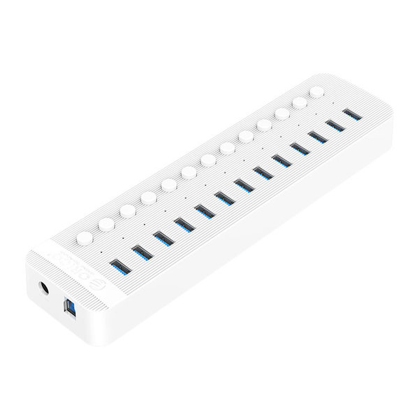 USB 3.0 hub with 13 ports - BC 1.2 - on / off switches - 60W - white