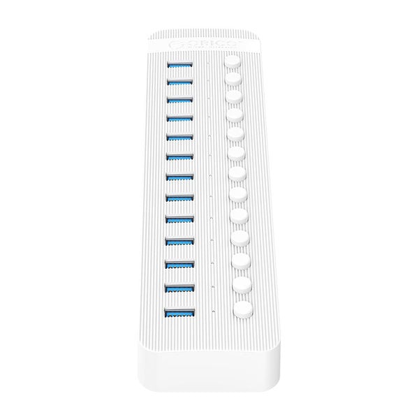 USB 3.0 hub with 13 ports - BC 1.2 - on / off switches - 60W - white