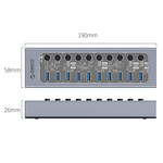 USB 3.0 Hub mit 10 Anschlüssen - Aluminium und transparentes Design - BC 1.2 - 48W - grau