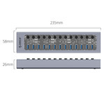 USB 3.0 hub with 13 ports - aluminum and transparent design - BC 1.2 - 60W - gray