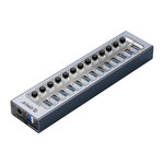 USB 3.0 hub met 16 poorten - aluminium en transparant design - BC 1.2 –  78W - grijs