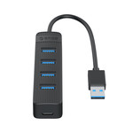 USB 3.0 hub with 4 USB-A ports - additional USB-C power supply - black