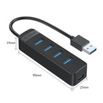 USB 3.0 hub with 4 USB-A ports - additional USB-C power supply - black