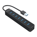 Hub USB 3.0 avec 7 ports USB-A - alimentation USB-C supplémentaire - noir