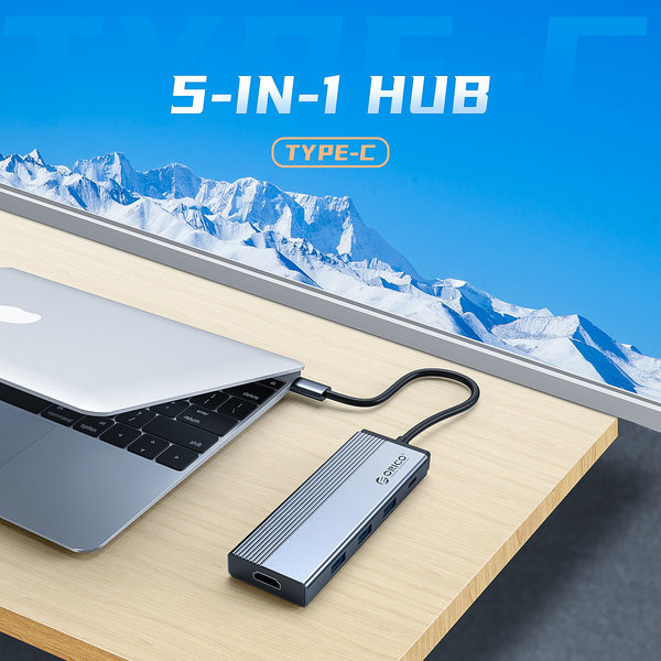 Hub USB-C avec 3x USB-A, RJ45 et Power Delivery - Gris Ciel