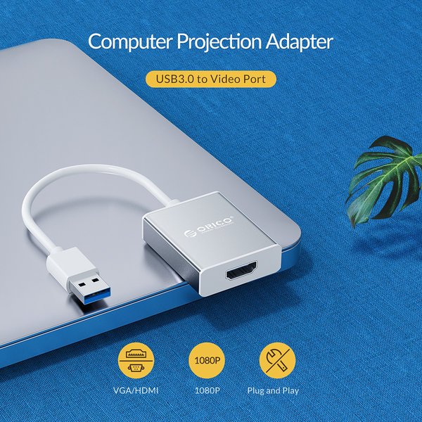 Aluminum USB 3.0 Male to HDMI Female Adapter - Silver