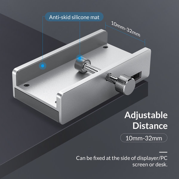 Aluminum USB 3.0 hub with 2x USB-A and card reader - clip-on design - clamping range 10-32mm - silver