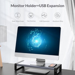 Support de moniteur - Avec 4x sorties USB 3.0 - Aluminium - Gris