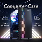 Midtower Computer Case - RGB Lighting & Tempered Glass - ATX / M-ATX / Mini-ITX