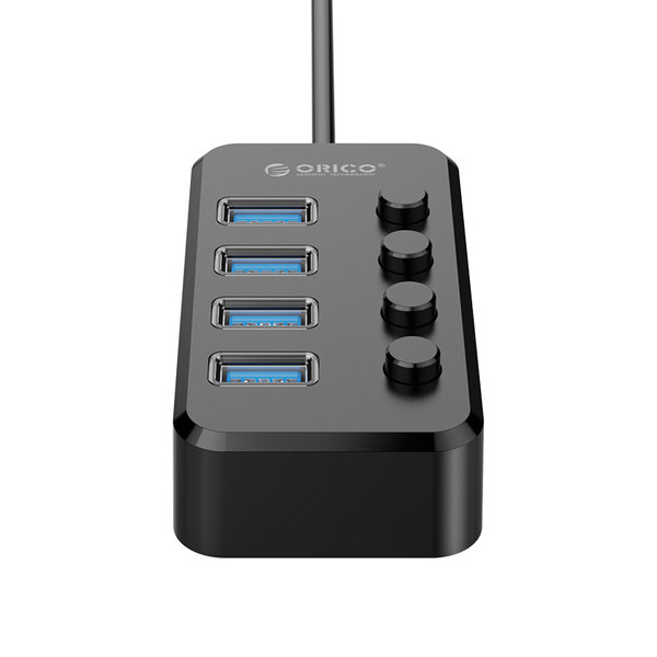 USB 3.0 Hub mit 4 Ports und Ein-/Ausschalter - externe Stromversorgung möglich - schwarz