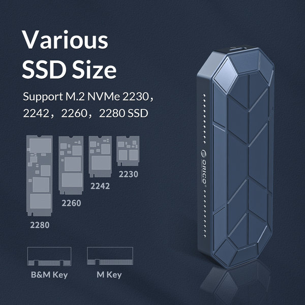 Aluminium M.2 NVMe SSD-Gehäuse - USB 3.1 Gen 2 USB-C - RGB-Beleuchtung - Grau