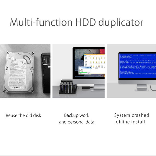 Dockingstation für 5x 2,5/3,5 Zoll HDD/SSD - Mit Duplikator - Externes Netzteil - Schwarz