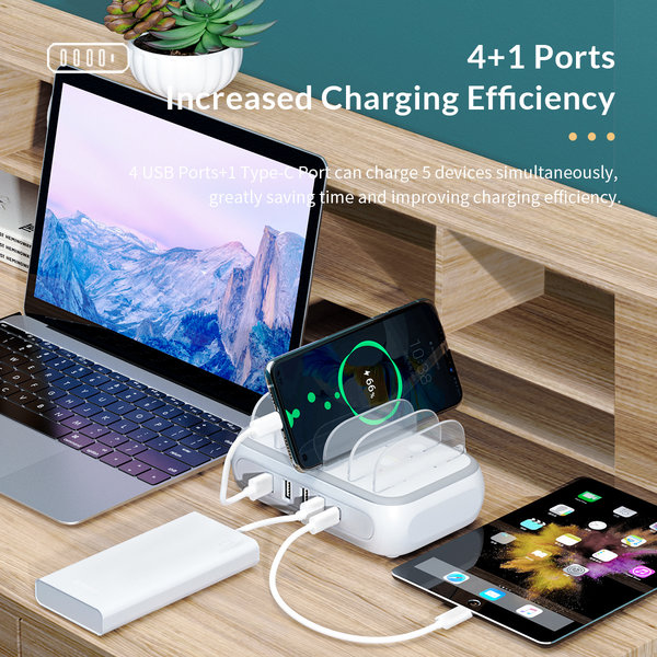 Multi charger charging station - 5 charging ports - USB-A / USB-C PD - 50W – White