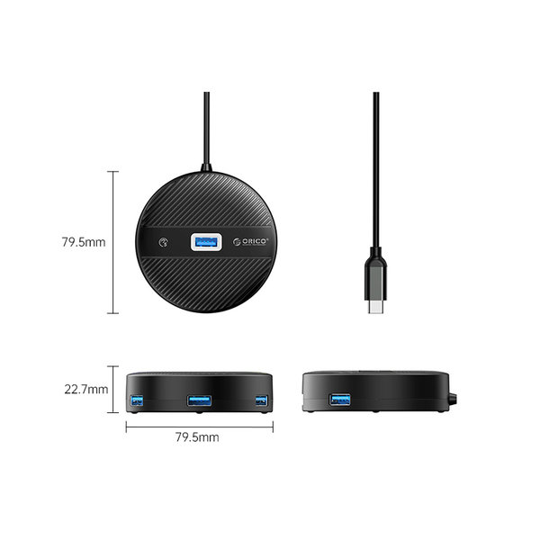 Orico Desktop 4-Port USB Hub - USB-C naar USB-A - Zwart - 30cm kabel