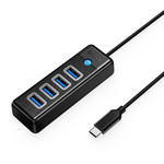 Orico USB-Hub mit 4x USB-A (3.0) - Ultraflaches Design - Schwarz - 15-cm-Kabel