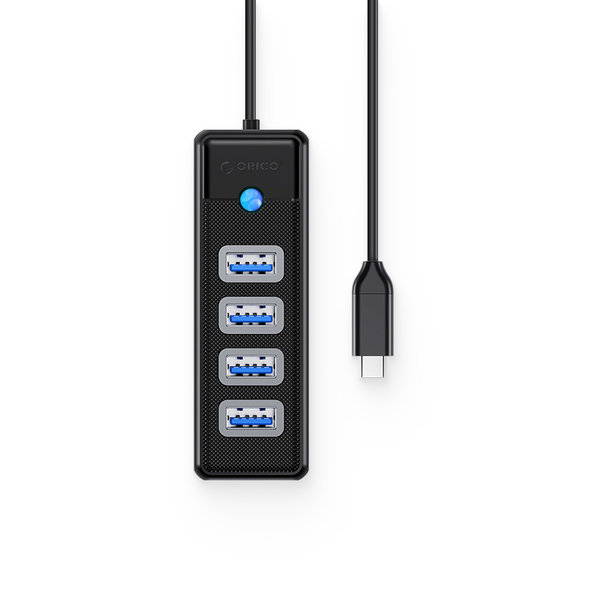 USB Hub with 4x USB-A (3.0) - Ultra slim design - Black - 50cm cable