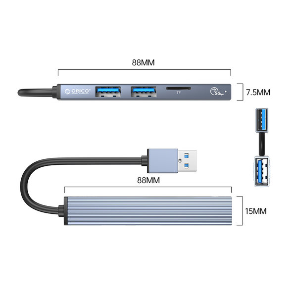 Orico HUB en aluminium USB-A vers USB 3.0 et TF