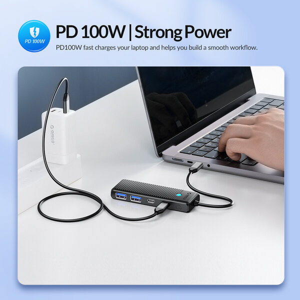 Orico USB-C-Hub mit 2x USB-A 3.0, 1x USB-C und 1x PD – Schwarz