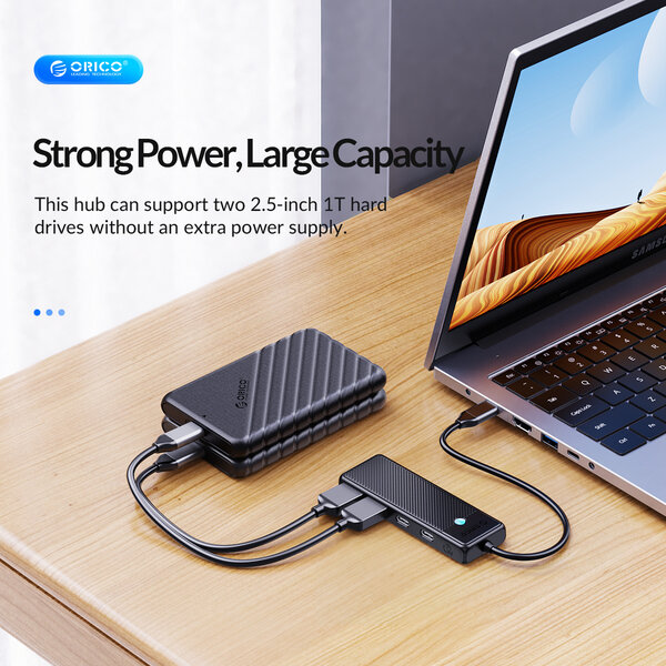 Orico Hub USB-C avec 2x USB-A 3.0 1x USB-C et 1x PD - Noir