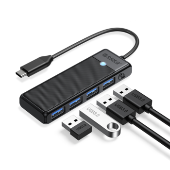 Slim 4-Port Hub USB-C to USB-A (3x) & USB-C (1x) Portable Adapter