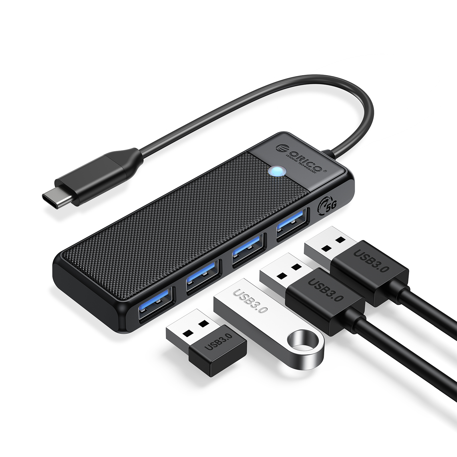 USB-C Hub with 4x USB-A 3.0 5Gbps ports - Black - Orico