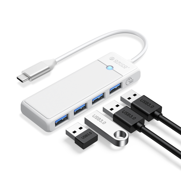 Orico USB-C-Hub mit 4x USB-A 3.0 5 Gbit/s-Anschlüssen – Weiß