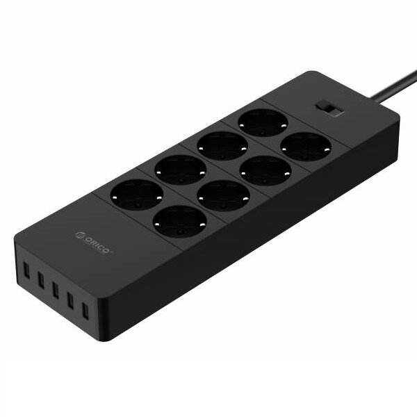 Orico multiprise avec huit prises et cinq ports de chargement USB - Incl. interrupteur marche / arrêt et protection contre les surtensions - Blanc - Copy