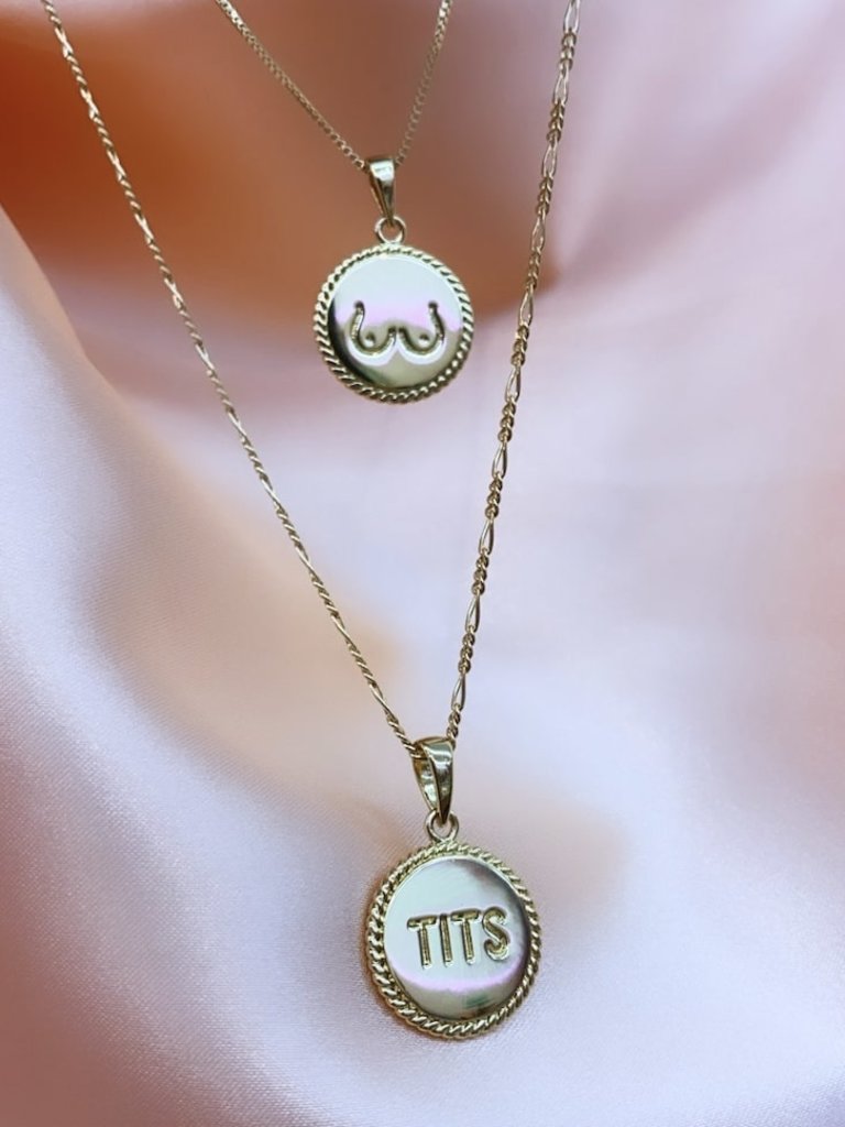 TITS Two Sides Pendant Gold | Golden titties charm | TITS hanger for necklace or bracelet