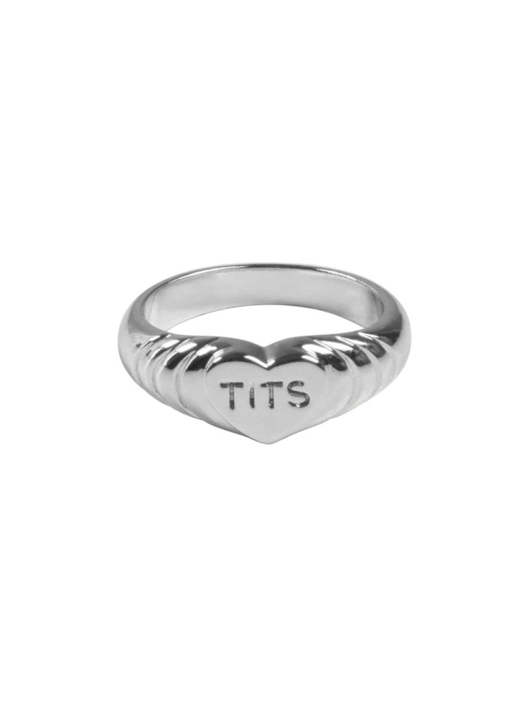 TITS TITS Pink Heart Ring Silver | Zilveren pink ring met hart en TITS logo