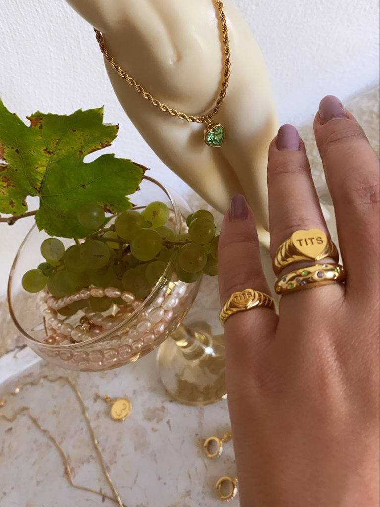 TITS TITS Disco Ring Gold | Gouden ring met gekleurde Swarovski kristallen