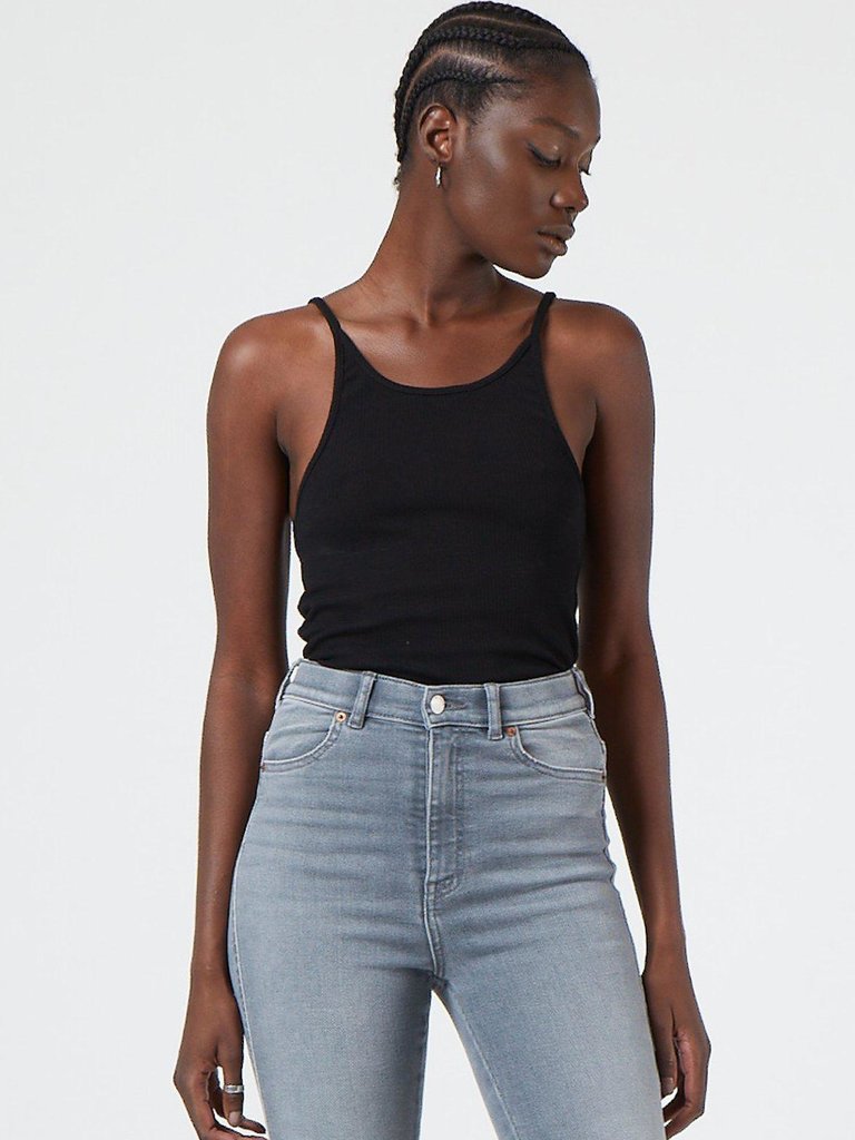 Dr. Denim Winona Top Black | Dr. Denim | Zwarte tank top | Hemdje rib katoen zwart