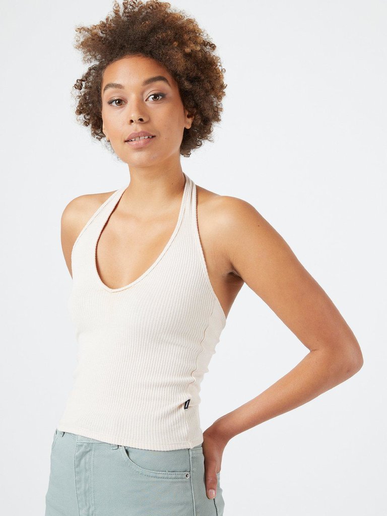 Dr. Denim Kimber Top Cookie | Beige halter top | Beige top | Rib cotton | Dr. Denim